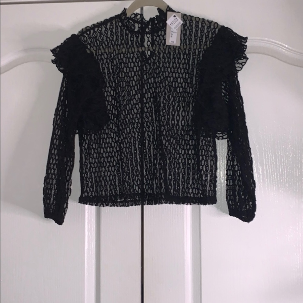 Black lace top with ruffle shoulders